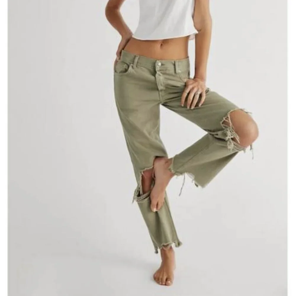Free People We The Free Maggie Mid-Rise Straight-Leg Jeans Denim Moss Green 26